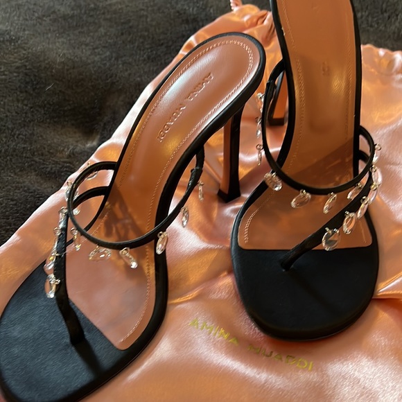 Amina Muaddi Tina black satin mules Savannahs. NIB. - Picture 5 of 17